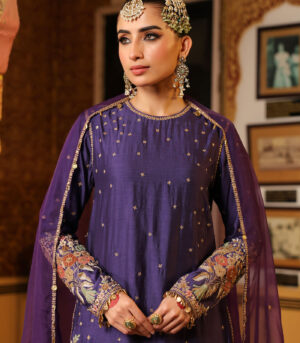 Ahista Purple Mayur Applique Short Kurta Set