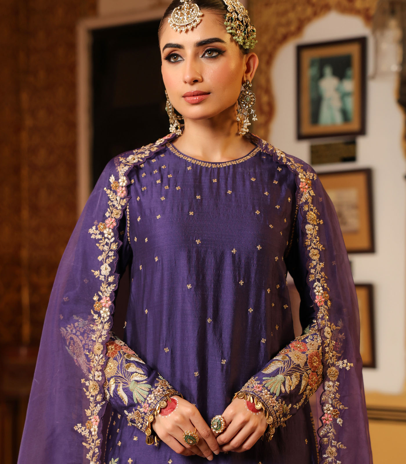 Ahista Purple Mayur Applique Short Kurta With Heavy Dupatta - Image 3