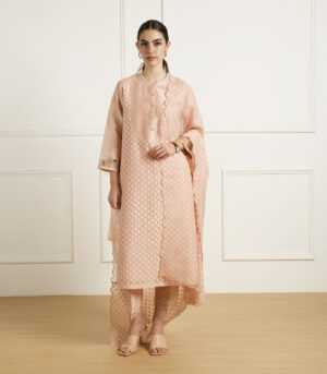 OLD ROSE TUNIC IN BROCADE WITH SILK CHANDERI PANTS