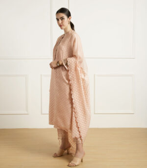OLD ROSE TUNIC IN BROCADE WITH SILK CHANDERI PANTS