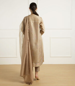 BEIGE DOULBE LAYER TUNIC IN SILK CHANDERI