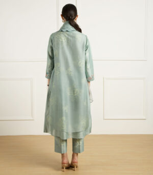 MINT DOUBLE LAYER TUNIC AND PANTS IN SILK CHANDERI