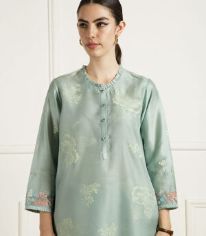 MINT DOUBLE LAYER TUNIC AND PANTS IN SILK CHANDERI