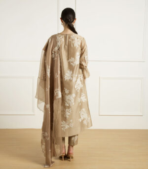 BEIGE DISCHARGE PRINT TUNIC IN SILK CHANDERI