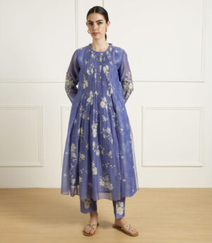 TWILIGHT PLEATED TUNIC IN MUL CHANDERI