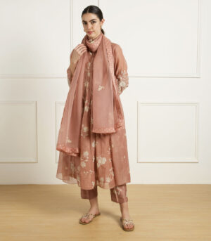 ALMOND PLEATED TUNIC IN MUL CHANDERI