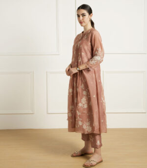 ALMOND PLEATED TUNIC IN MUL CHANDERI
