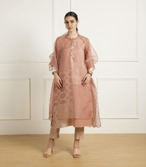 ALMOND DISCHARGE PRINT DOULBE LAYER TUNIC IN LINEN