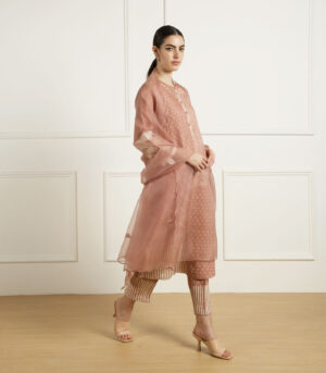 ALMOND DISCHARGE PRINT DOULBE LAYER TUNIC IN LINEN