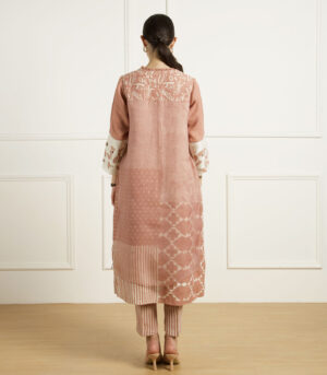 ALMOND DISCHARGE PRINT DOULBE LAYER TUNIC IN LINEN