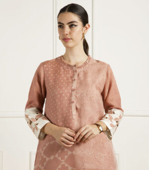 ALMOND DISCHARGE PRINT DOULBE LAYER TUNIC IN LINEN