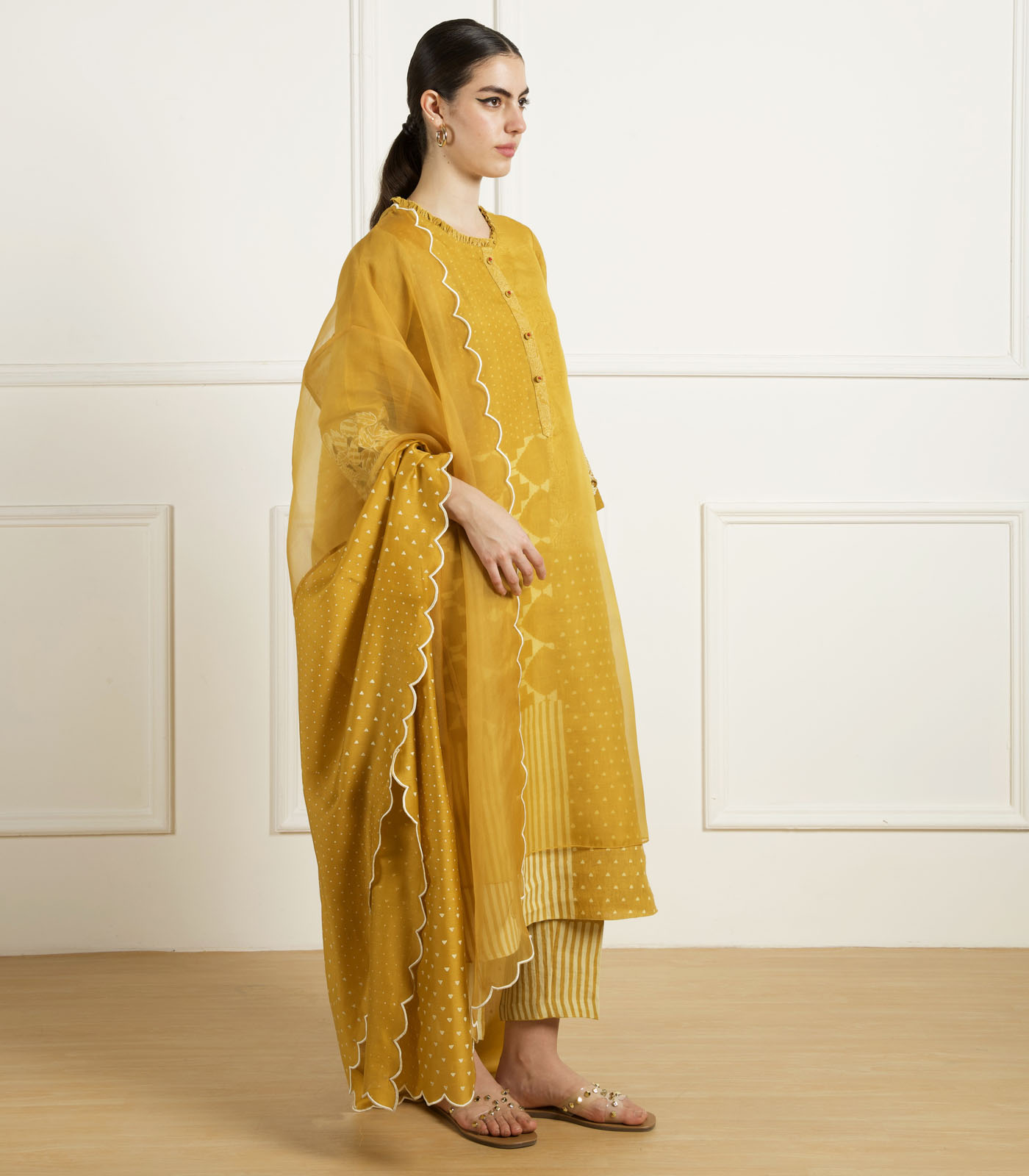 OCHRE DISCHARGE PRINT DOUBLE LAYER TUNIC - Image 3