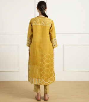 OCHRE DISCHARGE PRINT DOUBLE LAYER TUNIC