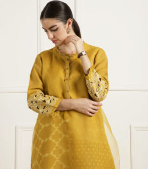 OCHRE DISCHARGE PRINT DOUBLE LAYER TUNIC