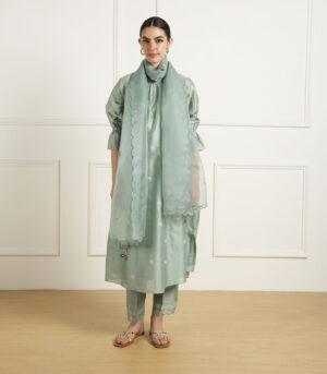 MINT EMBROIDED TUNIC IN SILK CHANDERI