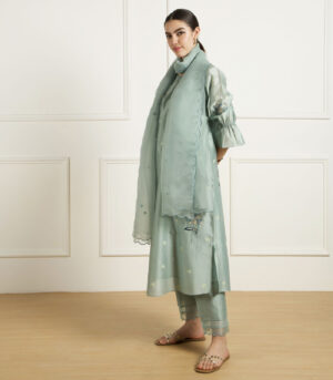 MINT EMBROIDED TUNIC IN SILK CHANDERI
