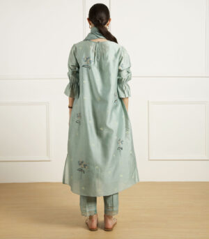 MINT EMBROIDED TUNIC IN SILK CHANDERI