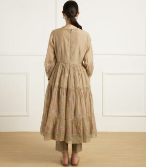 BEIGE GATHERED TUNIC IN MUL CHANDERI