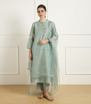 "MINT DOULBE LAYER TUNIC IN SILK CHANDERI