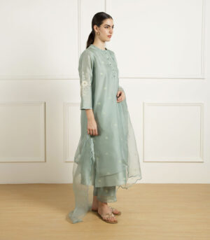 "MINT DOULBE LAYER TUNIC IN SILK CHANDERI
