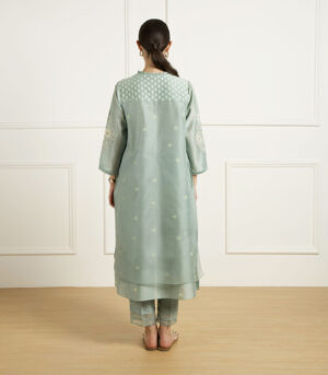 "MINT DOULBE LAYER TUNIC IN SILK CHANDERI