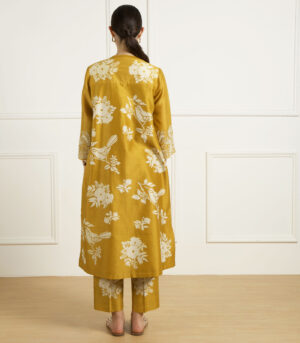 OCHRE DISCHARGE PRINT TUNIC IN SILK CHANDERI