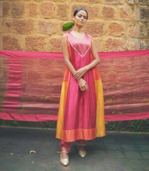 Silk patchwork kurta with dupatta