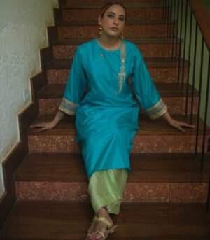 Silk kurta with contrast pants set