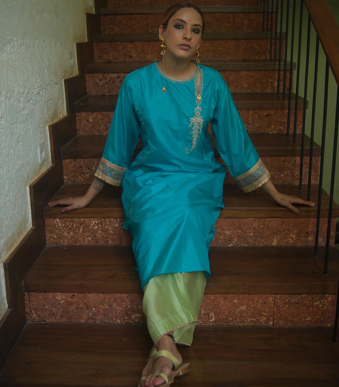Silk kurta with contrast pants set