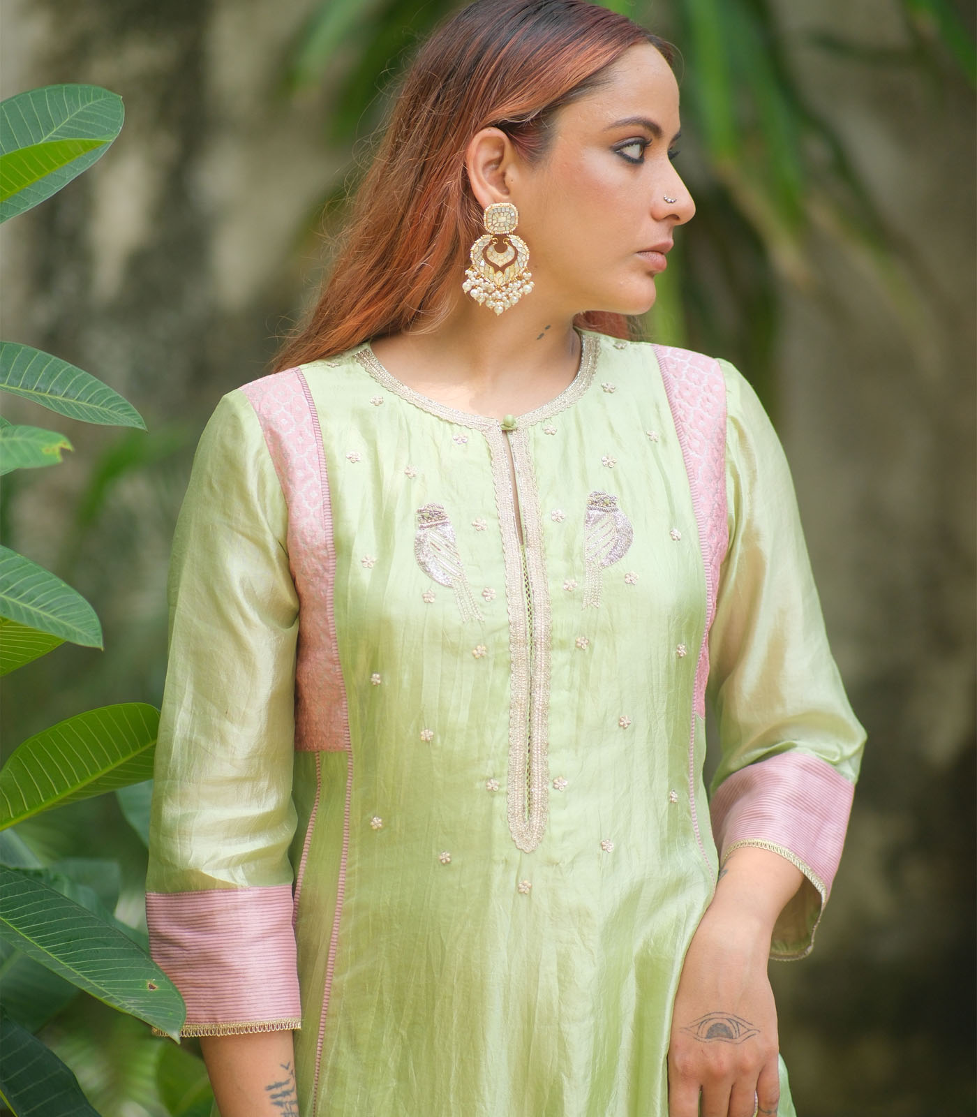 Silk aline kurta w bird kurta set - Image 2