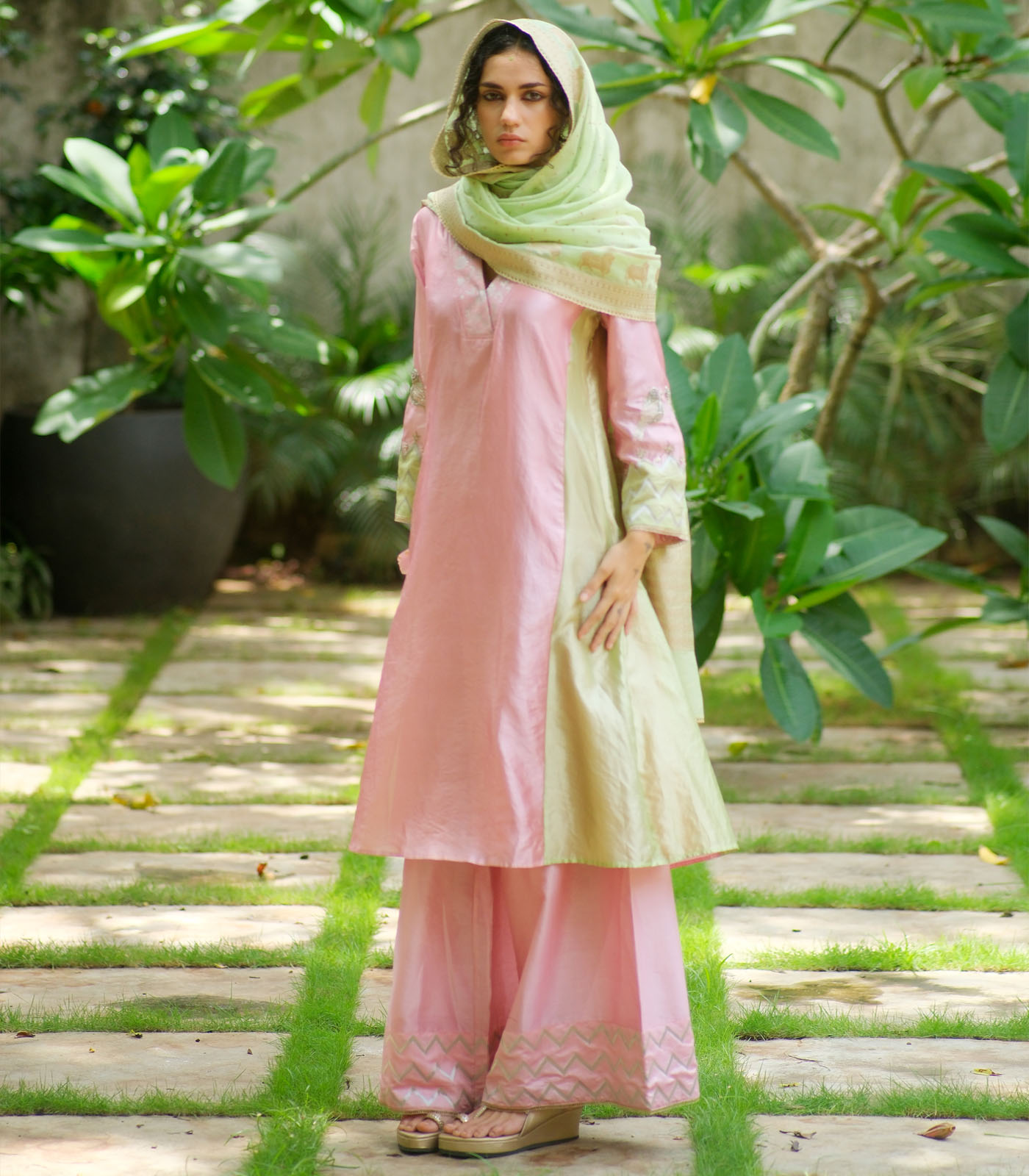 Silk aline kurta with dupatta & matching pants