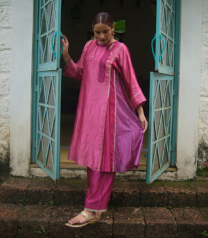 Patchwork silk kurta with matching pants