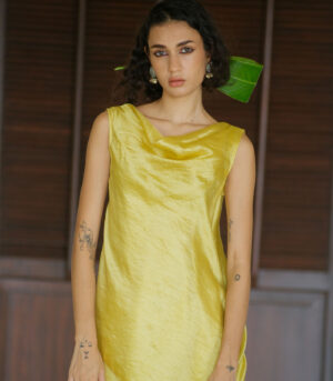 Silk bias cowl neck kurta W benerasi woven pallazo