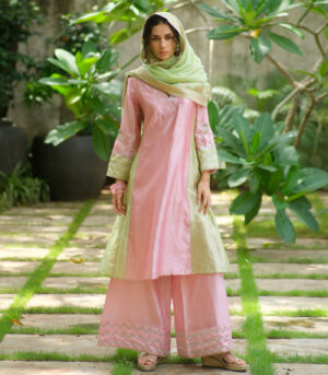 Silk aline kurta with dupatta & matching pants