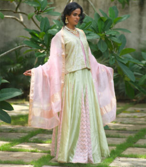 Brocade choli W silk lehenga & contrast dupatta