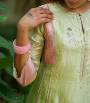 Silk aline kurta w bird kurta set