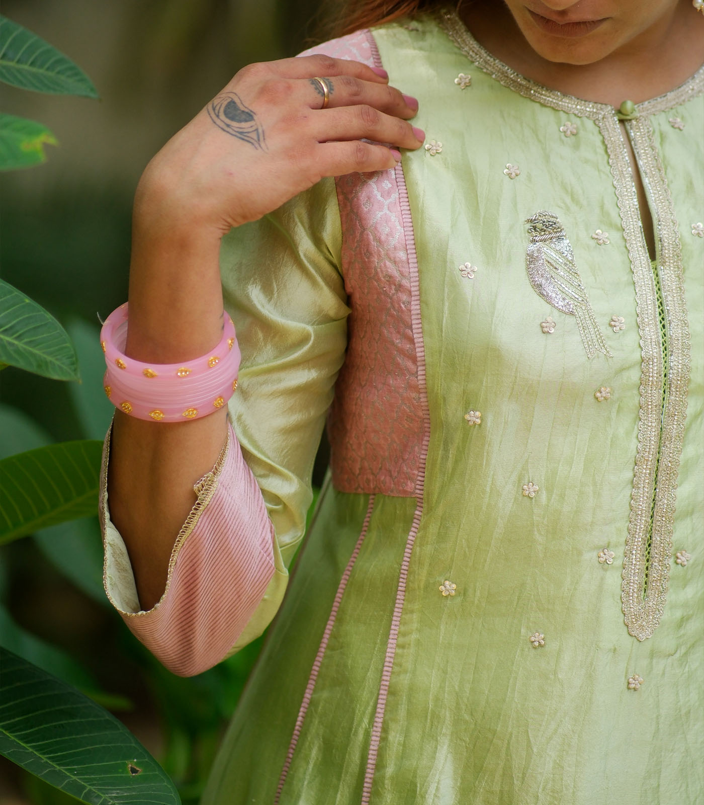 Silk aline kurta w bird kurta set - Image 4