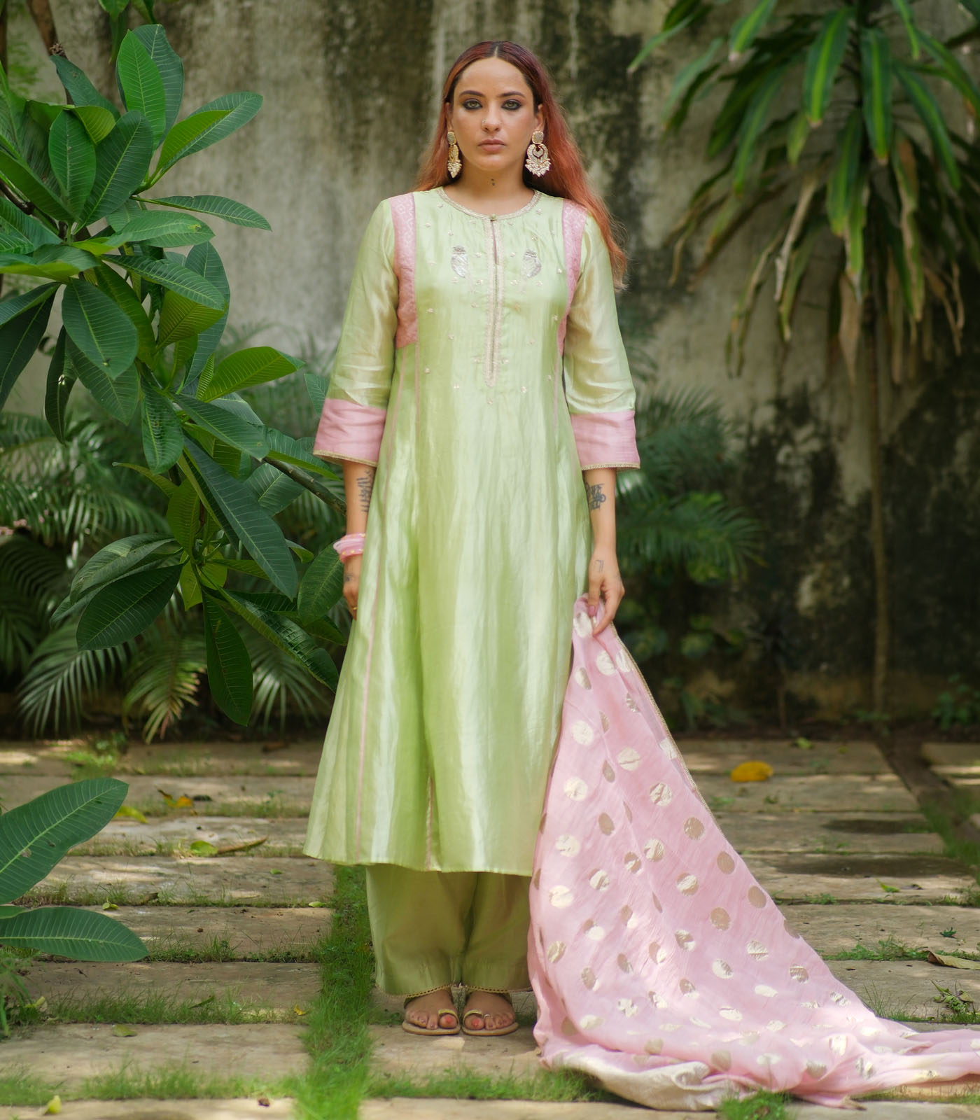 Silk aline kurta w bird kurta set
