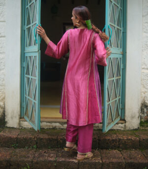 Patchwork silk kurta with matching pants
