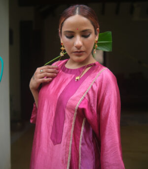 Patchwork silk kurta with matching pants