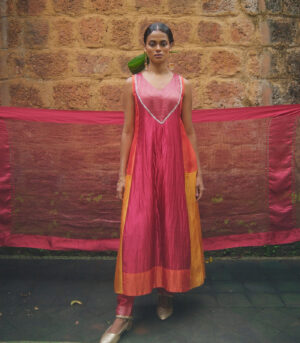 Silk patchwork kurta with dupatta