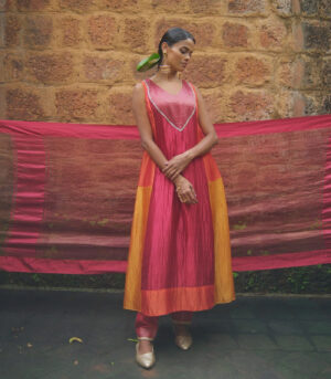 Silk patchwork kurta with dupatta