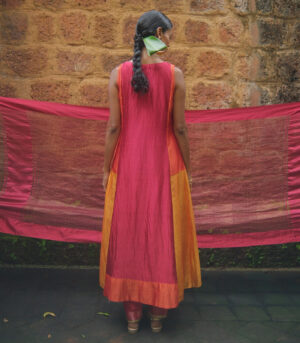 Silk patchwork kurta with dupatta