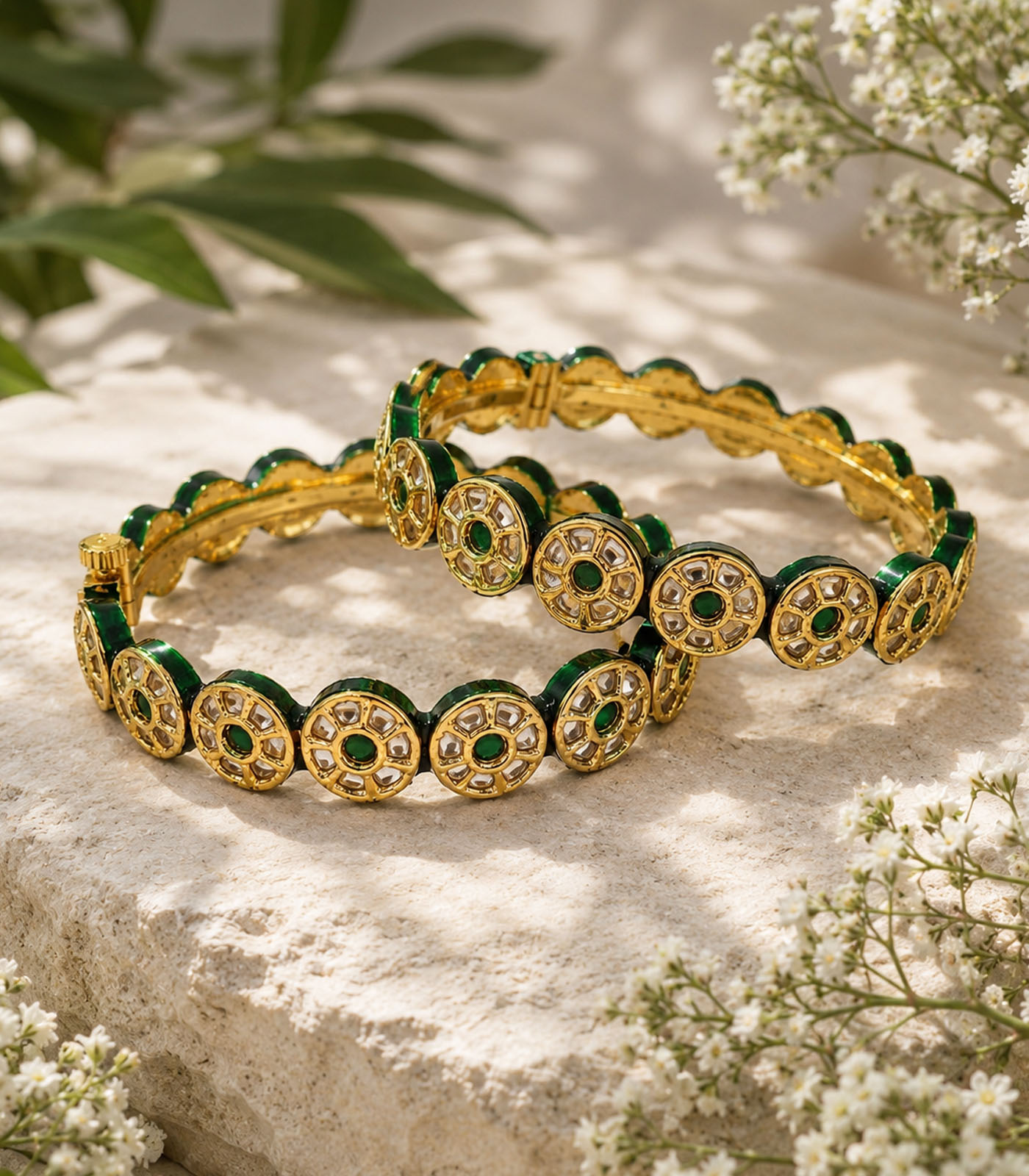 Emerald Polki Floral Kada Set - Image 3