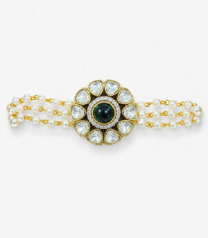 Emerald Polki Floral Pearl Bracelet