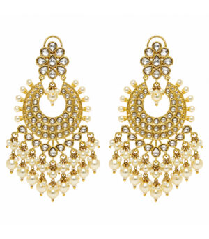 Polki Chandbali Earrings with Pearl Drops