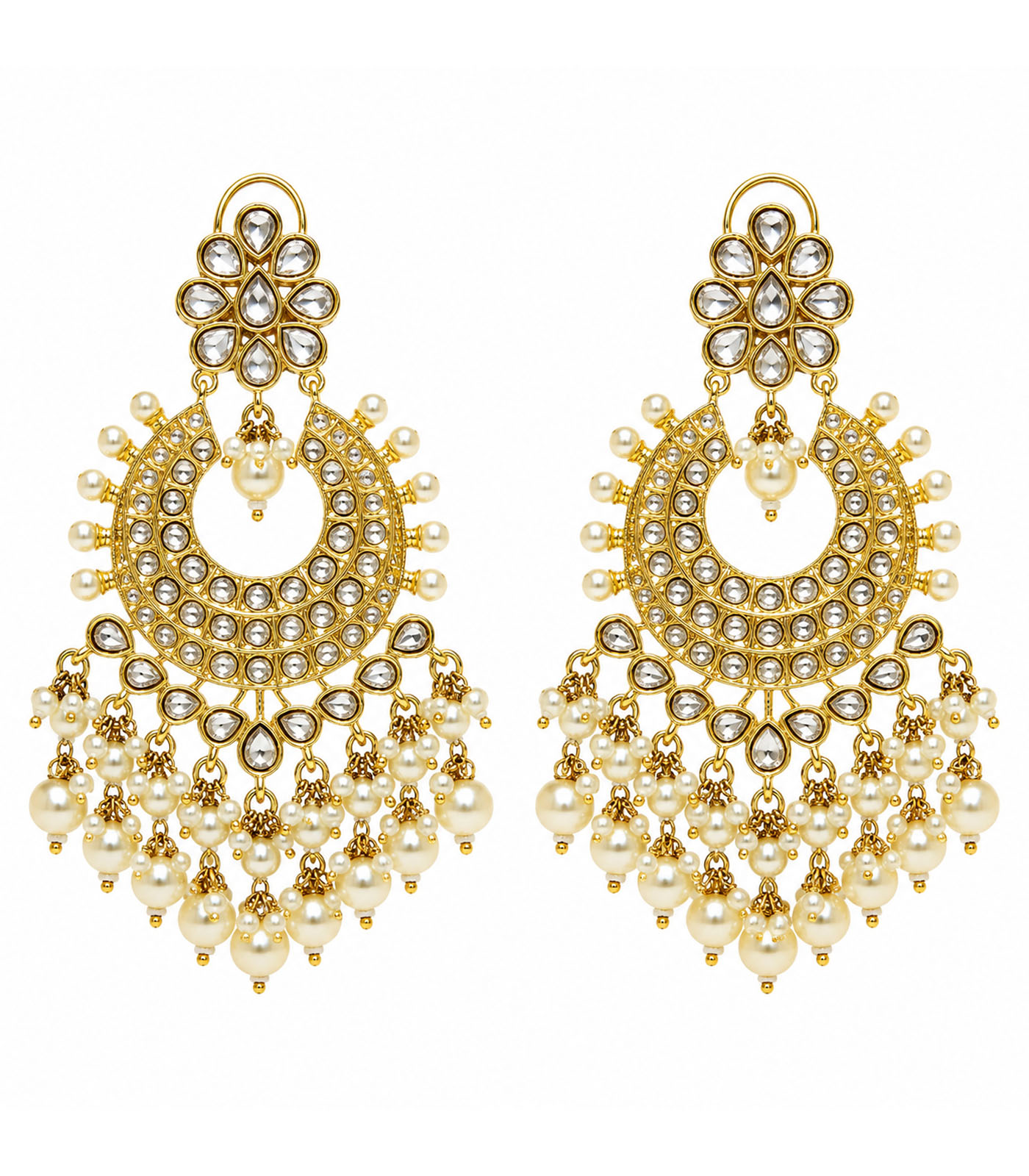Polki Chandbali Earrings with Pearl Drops - Image 2