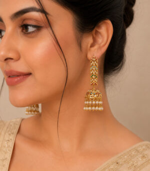 Bar Jhumka Earrings with Pearl Fringe