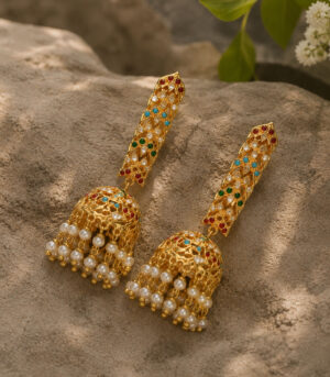 Bar Jhumka Earrings with Pearl Fringe