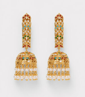 Bar Jhumka Earrings with Pearl Fringe